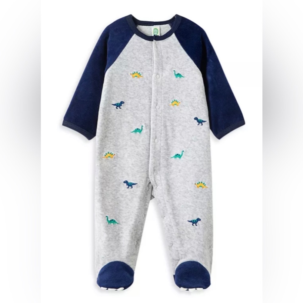 NWT Little Me “Velour Dinos” Snap Footed One-Piece, Size 6M